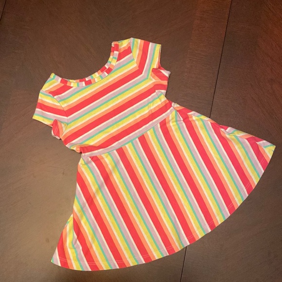 Cat & Jack dress sz 12 months striped pink, yellow, green, purple and white. EUC - Picture 2 of 3